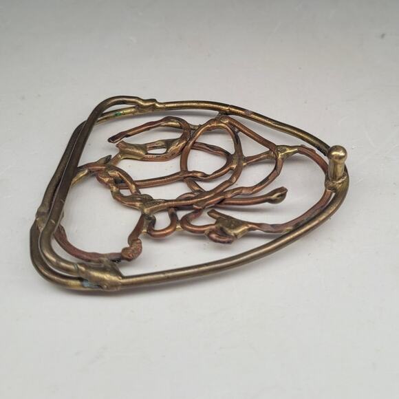 Artisan Brass Triangle Buckle Vintage Abstract Swirl Statement Accessory - Picture 4 of 6